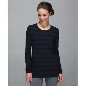 Lululemon Find Your Zen Long Sleeve Capilano Stripe Ink Blue Black / Women's 4